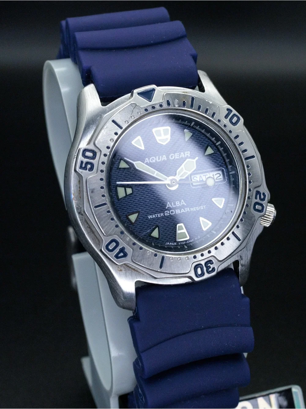 Seiko Alba Rare Aqua Gear V733-6A40 Vintage 38mm JDM Import Day Date Dive Watch